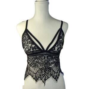 Wenxi Womens Black Strappy Lace Bralette Small Bralet Bra Crop Tops Cami Tank